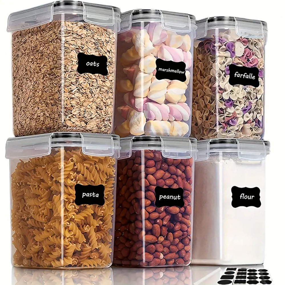 6 Pack Airtight Food Storage Containers Set, BPA-Free Plastic, 54Oz/1.5Qt/1.6L, Multipurpose Kitchen Pantry Organizers For Sugar, Flour, Pasta, Peanut, Dishwasher Safe, Includes Labels & Marker